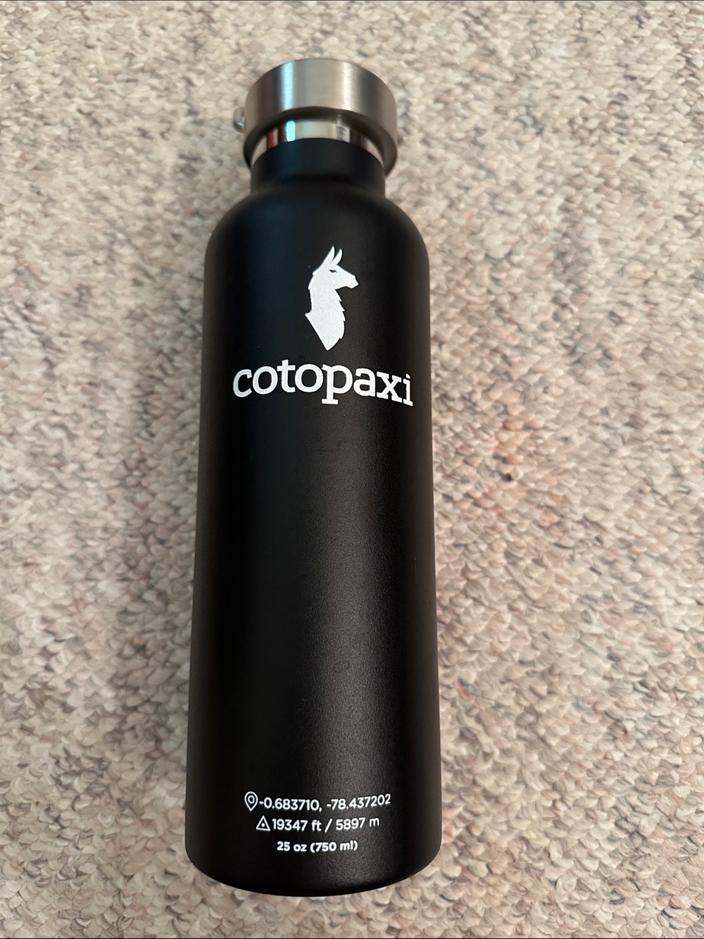 cotopaxi Matte Black Stainless Steel Bottle with White Logo used 1 time